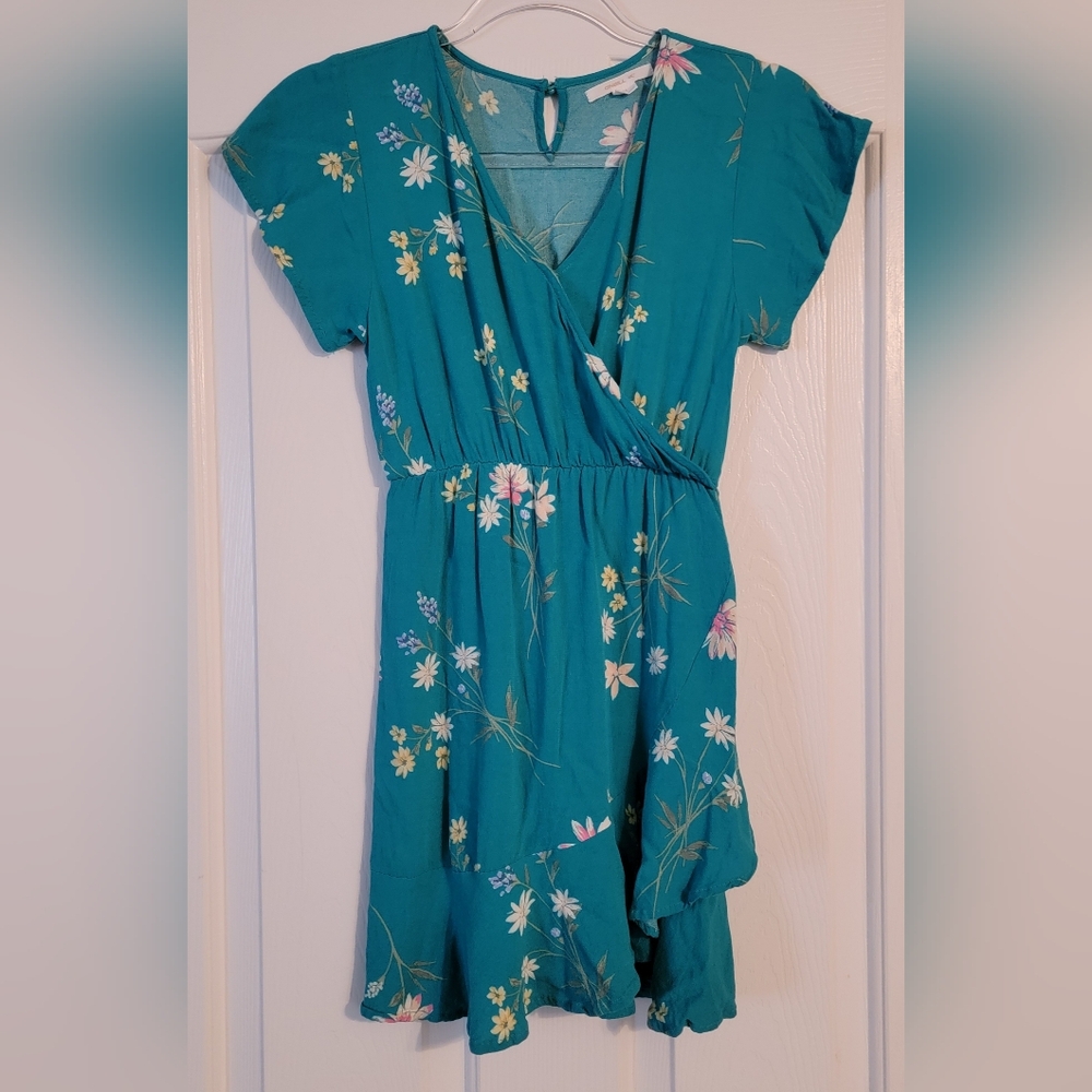 O'Neill Teal Floral Wrap Mini Dress